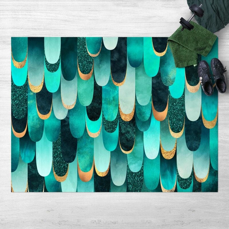 

Alfombras vinílicas - Elisabeth Fredriksson - Feathers Gold Turquoise - Apaisado 3:4 Dimensión LxA: 105cm x 140cm