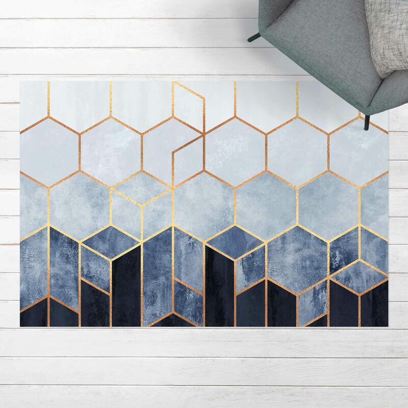 

Alfombras vinílicas - Elisabeth Fredriksson - Golden Hexagons Blue White - Apaisado 2:3 Dimensión LxA: 60cm x 90cm