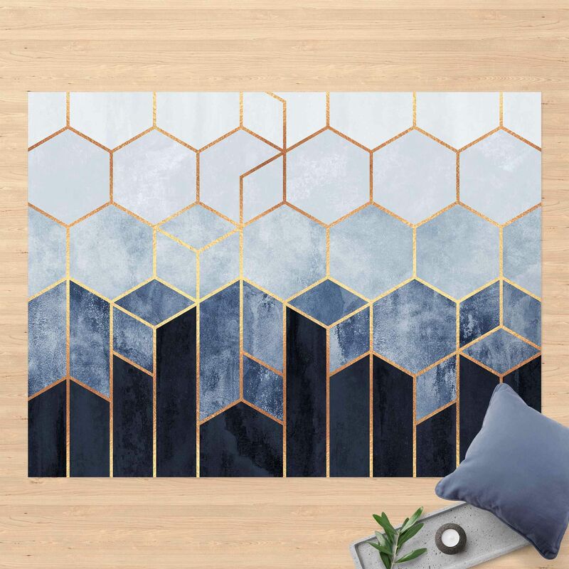 

Alfombras vinílicas - Elisabeth Fredriksson - Golden Hexagons Blue White - Apaisado 3:4 Dimensión LxA: 75cm x 100cm