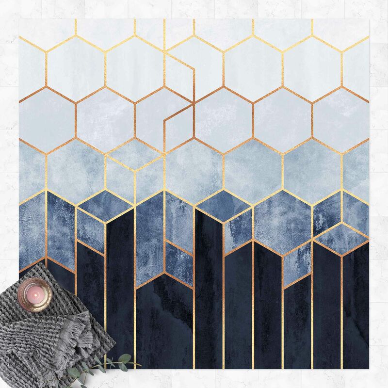 

Bilderwelten - Alfombras vinílicas - Elisabeth Fredriksson - Golden Hexagons Blue White - Cuadrado 1:1 Dimensión LxA: 140cm x 140cm