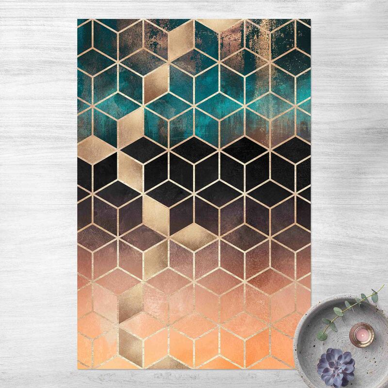 

Bilderwelten - Alfombras vinílicas - Elisabeth Fredriksson - Turquoise Rosé Golden Geometry - Alto 3:2 Dimensión LxA: 210cm x 140cm