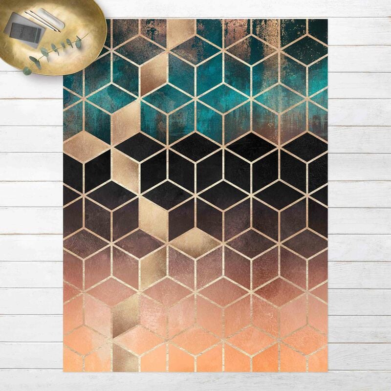 

Alfombras vinílicas - Elisabeth Fredriksson - Turquoise Rosé Golden Geometry - Alto 4:3 Dimensión LxA: 140cm x 105cm