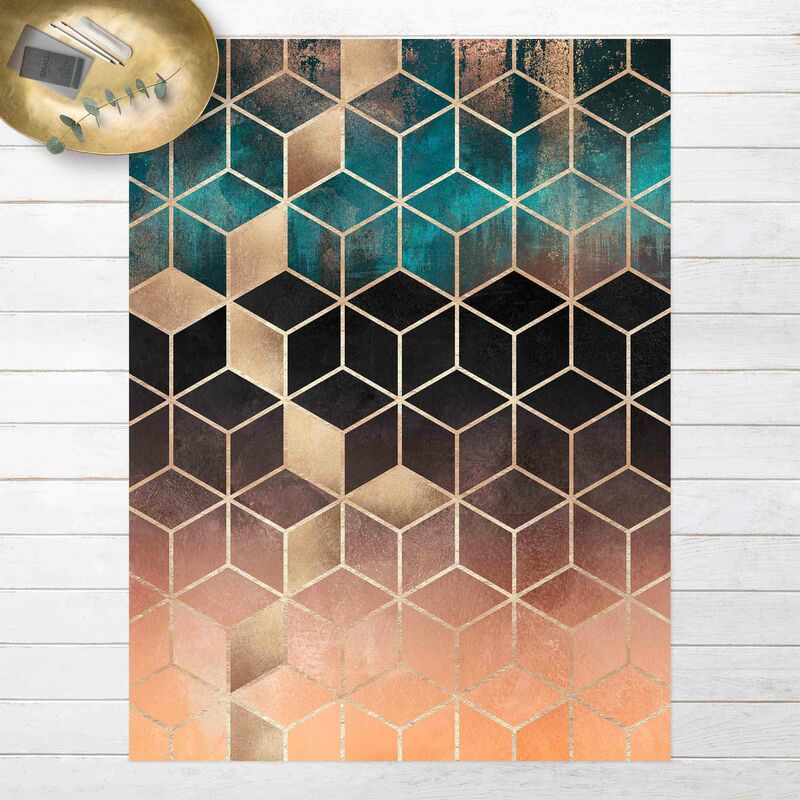 

Alfombras vinílicas - Elisabeth Fredriksson - Turquoise Rosé Golden Geometry - Alto 4:3 Dimensión LxA: 180cm x 135cm