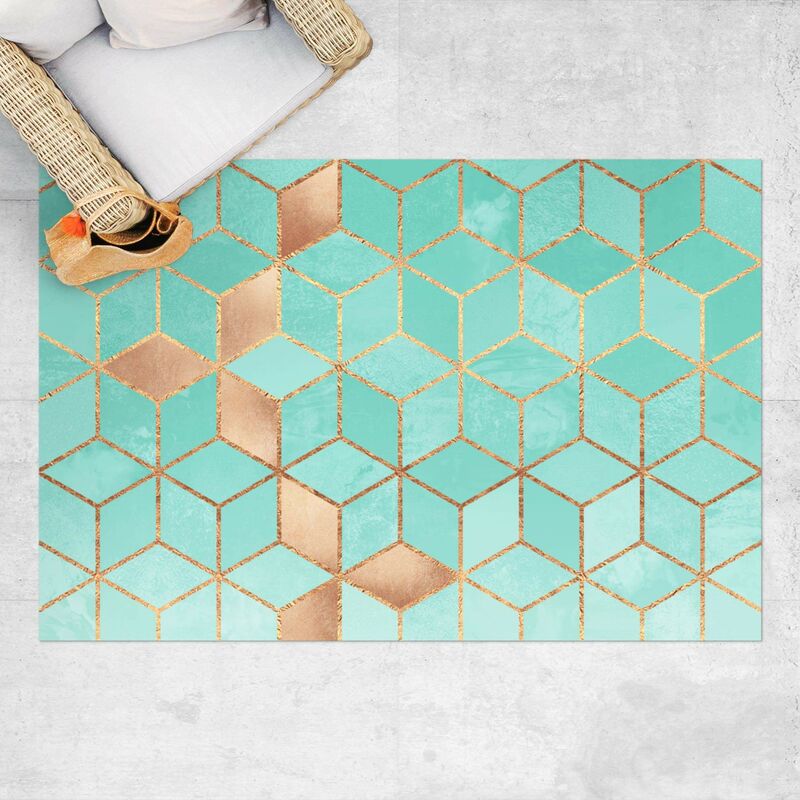 

Bilderwelten - Alfombras vinílicas - Elisabeth Fredriksson - Turquoise White Golden Geometry - Apaisado 2:3 Dimensión LxA: 140cm x 210cm