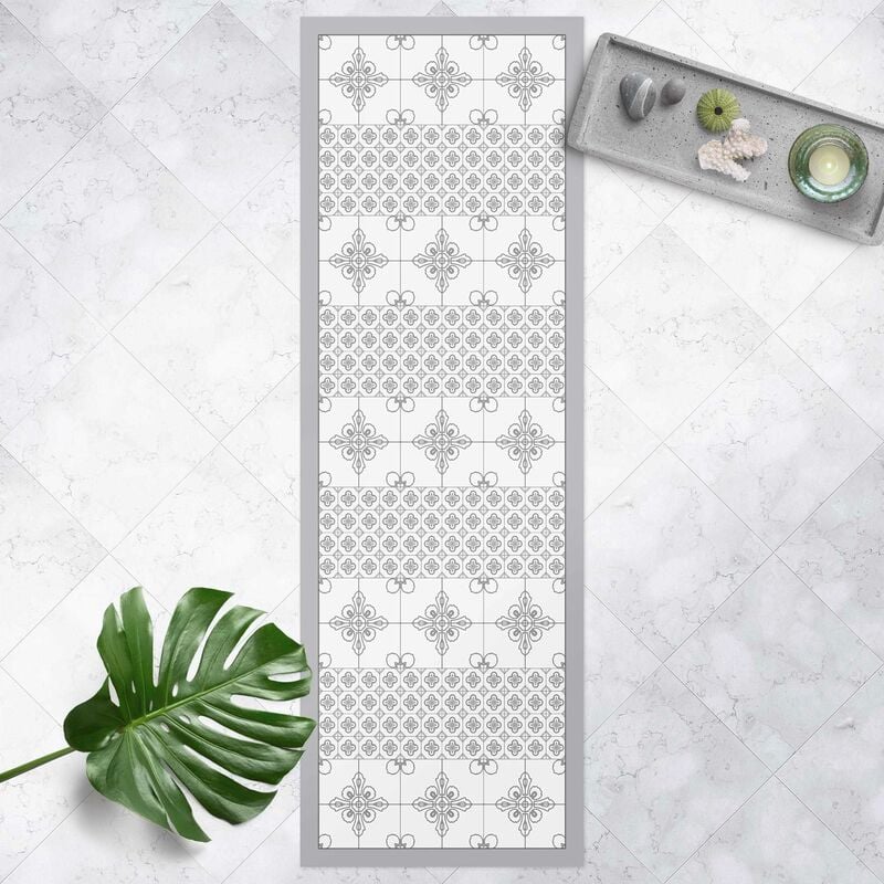 

Bilderwelten - Alfombras vinílicas - Floral Tile Pattern Grey With Border - Panorámico Dimensión LxA: 90cm x 30cm