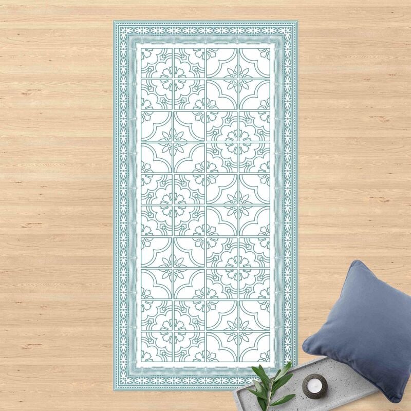 

Alfombras vinílicas - Floral Tile Pattern Mint Green Colour With Border - Alto 2:1 Dimensión LxA: 120cm x 60cm