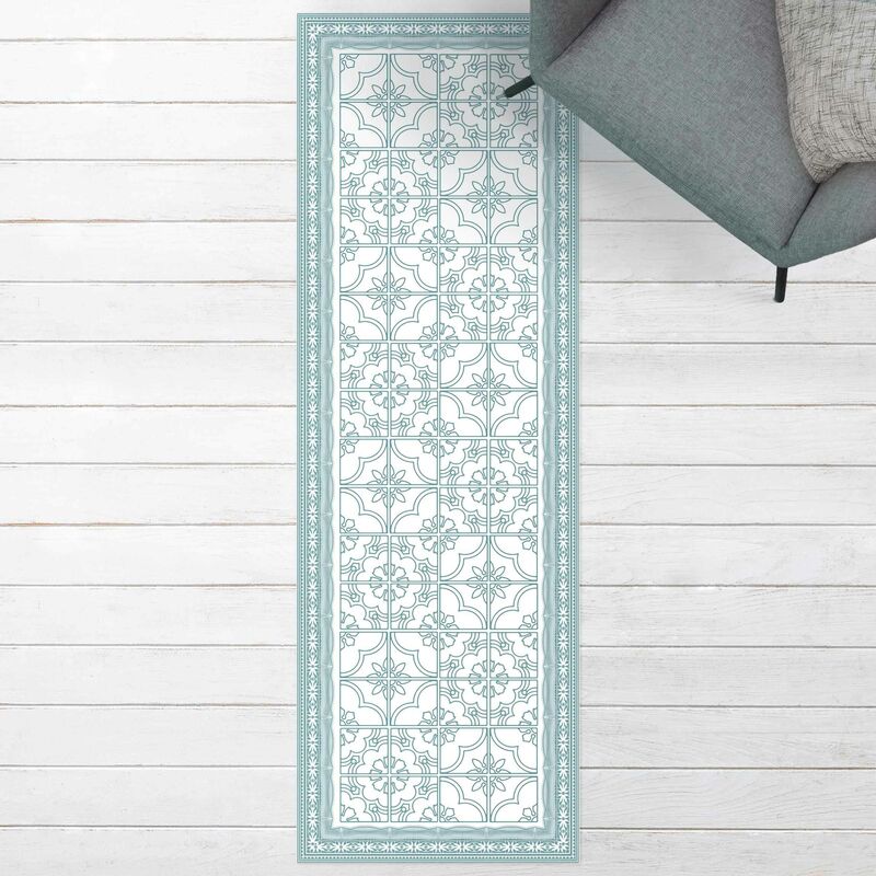 

Bilderwelten - Alfombras vinílicas - Floral Tile Pattern Mint Green Colour With Border - Panorámico Dimensión LxA: 270cm x 90cm
