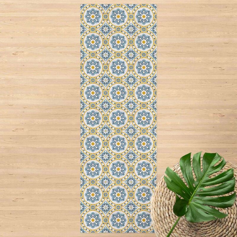

Bilderwelten - Alfombras vinílicas - Floral Tiles Blue Yellow - Panorámico Dimensión LxA: 90cm x 30cm