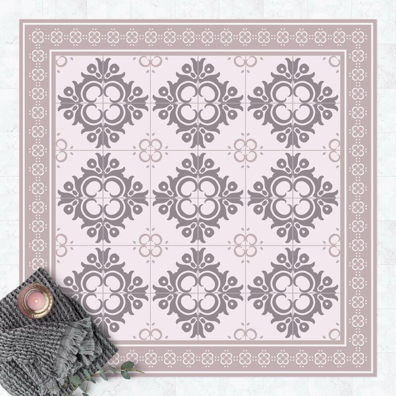 

Bilderwelten - Alfombras vinílicas - Floral Tiles Warm Grey Colour Buds With Border - Cuadrado 1:1 Dimensión LxA: 140cm x 140cm