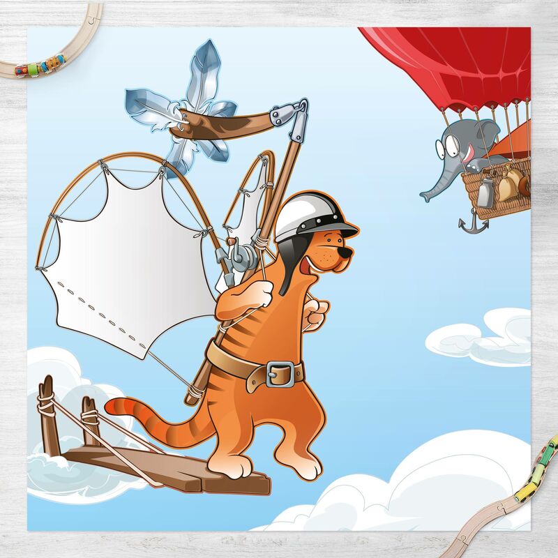 

Bilderwelten - Alfombras vinílicas - Flying Farm Cat Out And About - Cuadrado 1:1 Dimensión LxA: 140cm x 140cm