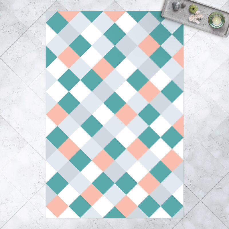 

Alfombras vinílicas - Geometrical Pattern Rotated Chessboard Apricot - Alto 3:2 Dimensión LxA: 150cm x 100cm