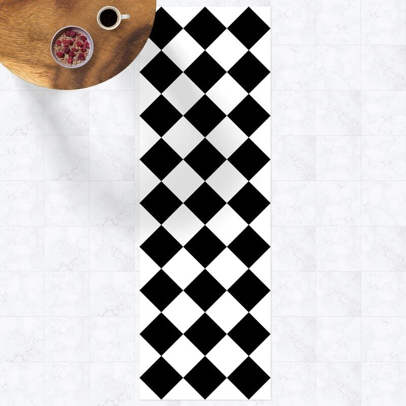 

Bilderwelten - Alfombras vinílicas - Geometrical Pattern Rotated Chessboard Black And White - Panorámico Dimensión LxA: 240cm x 80cm