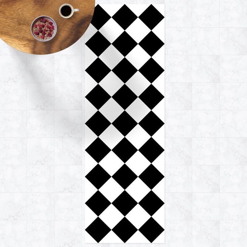 

Alfombras vinílicas - Geometrical Pattern Rotated Chessboard Black And White - Panorámico Dimensión LxA: 120cm x 40cm