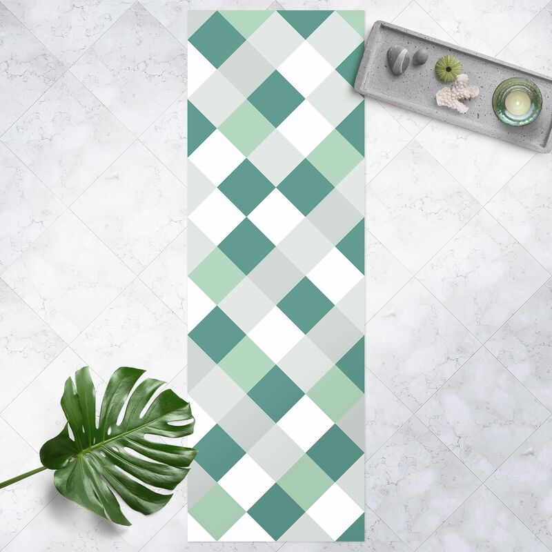 

Alfombras vinílicas - Geometrical Pattern Rotated Chessboard Green - Panorámico Dimensión LxA: 120cm x 40cm