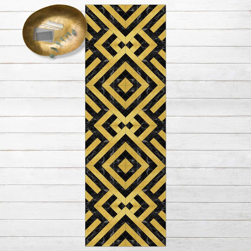 

Bilderwelten - Alfombras vinílicas - Geometrical Tile Mix Art Deco Gold Black Marble - Panorámico Dimensión LxA: 270cm x 90cm