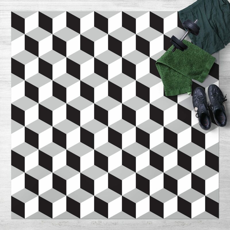 

Bilderwelten - Alfombras vinílicas - Geometrical Tile Mix Cubes Black - Cuadrado 1:1 Dimensión LxA: 140cm x 140cm