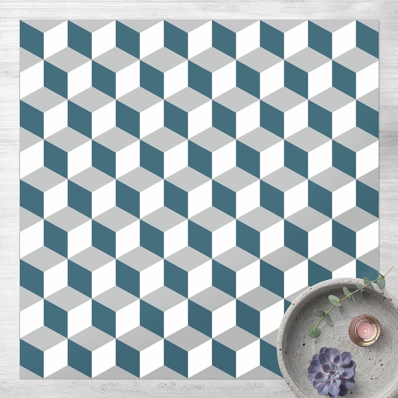 

Bilderwelten - Alfombras vinílicas - Geometrical Tile Mix Cubes Blue Grey - Cuadrado 1:1 Dimensión LxA: 140cm x 140cm
