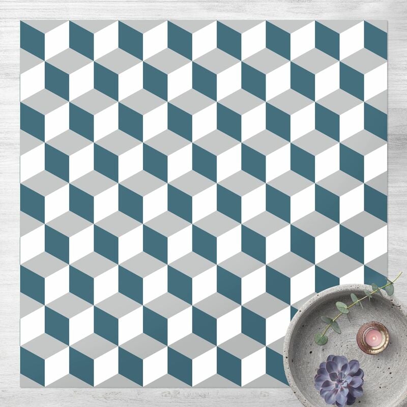 

Alfombras vinílicas - Geometrical Tile Mix Cubes Blue Grey - Cuadrado 1:1 Dimensión LxA: 100cm x 100cm
