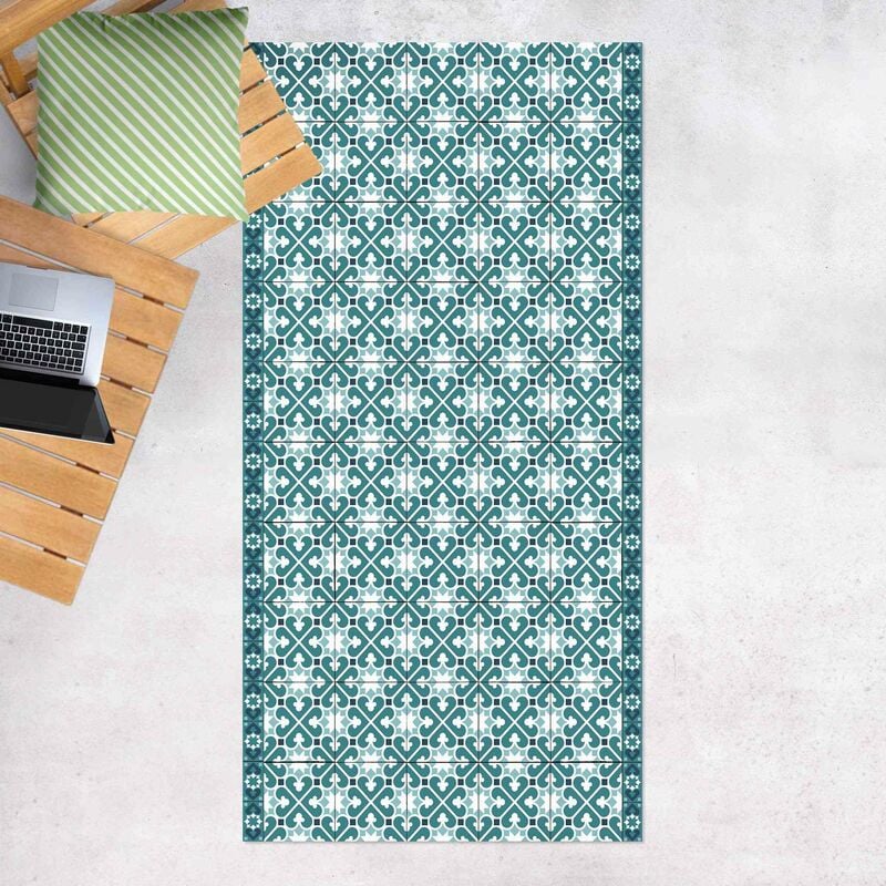 

Alfombras vinílicas - Geometrical Tile Mix Hearts Turquoise - Alto 2:1 Dimensión LxA: 160cm x 80cm