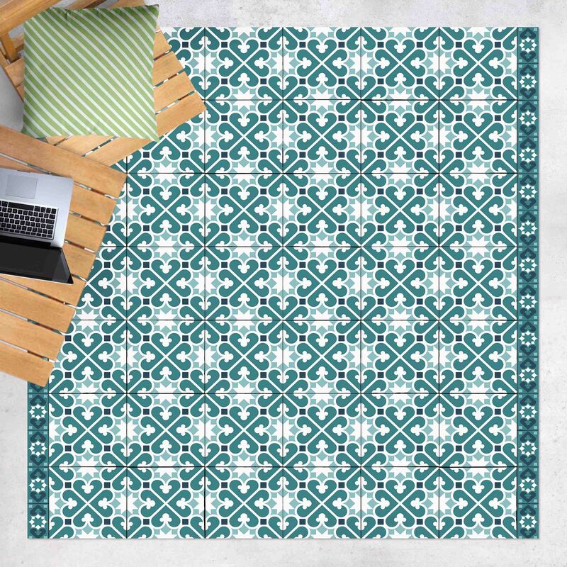 

Alfombras vinílicas - Geometrical Tile Mix Hearts Turquoise - Cuadrado 1:1 Dimensión LxA: 100cm x 100cm