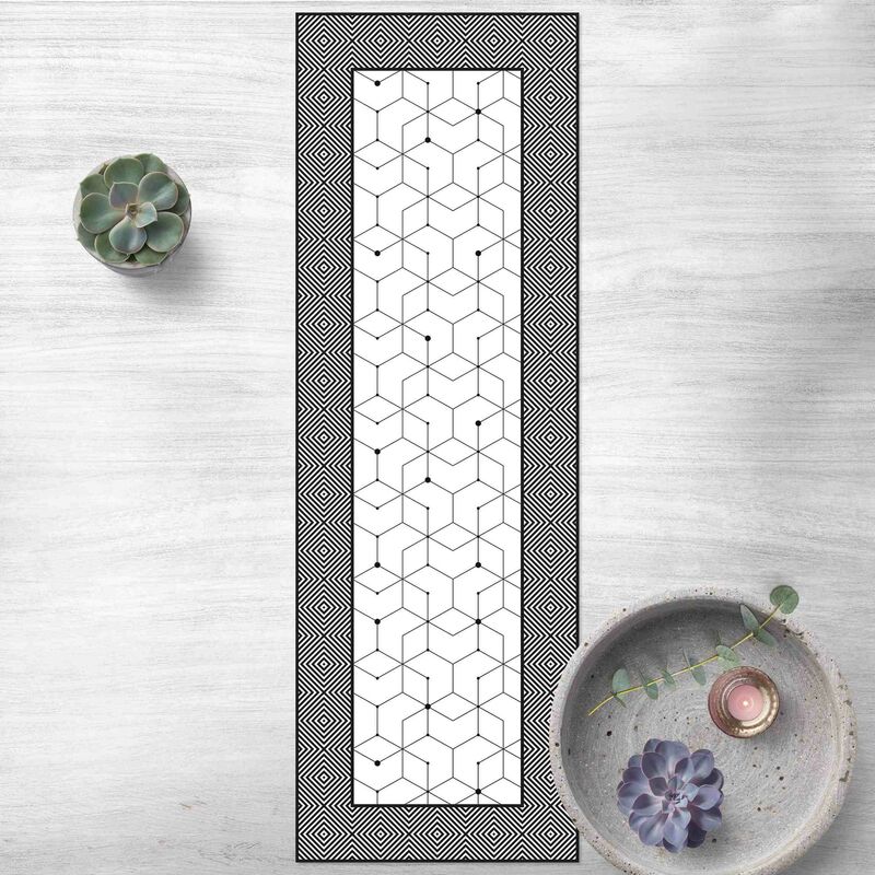 

Alfombras vinílicas - Geometrical Tiles Dotted Lines Black And White With Border - Panorámico Dimensión LxA: 120cm x 40cm
