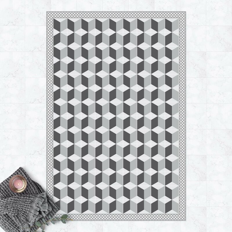 

Alfombras vinílicas - Geometrical Tiles Illusion Of Stairs In Grey With Border - Alto 3:2 Dimensión LxA: 210cm x 140cm