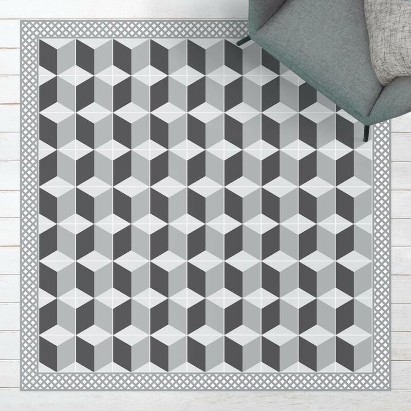 

Alfombras vinílicas - Geometrical Tiles Illusion Of Stairs In Grey With Border - Cuadrado 1:1 Dimensión LxA: 80cm x 80cm