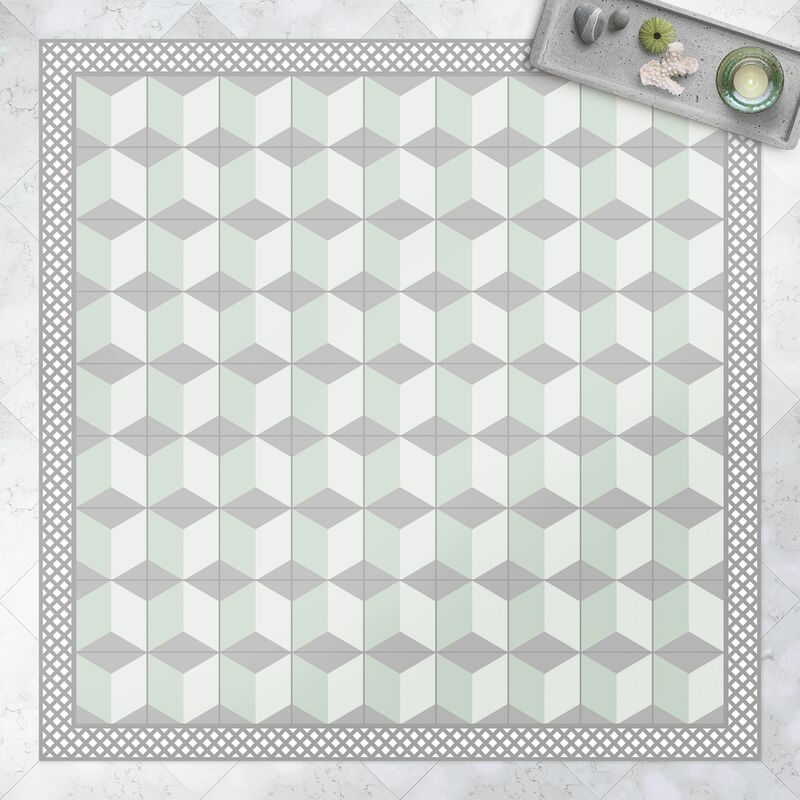 

Alfombras vinílicas - Geometrical Tiles Illusion Of Stairs In Mint Green With Border - Cuadrado 1:1 Dimensión LxA: 80cm x 80cm