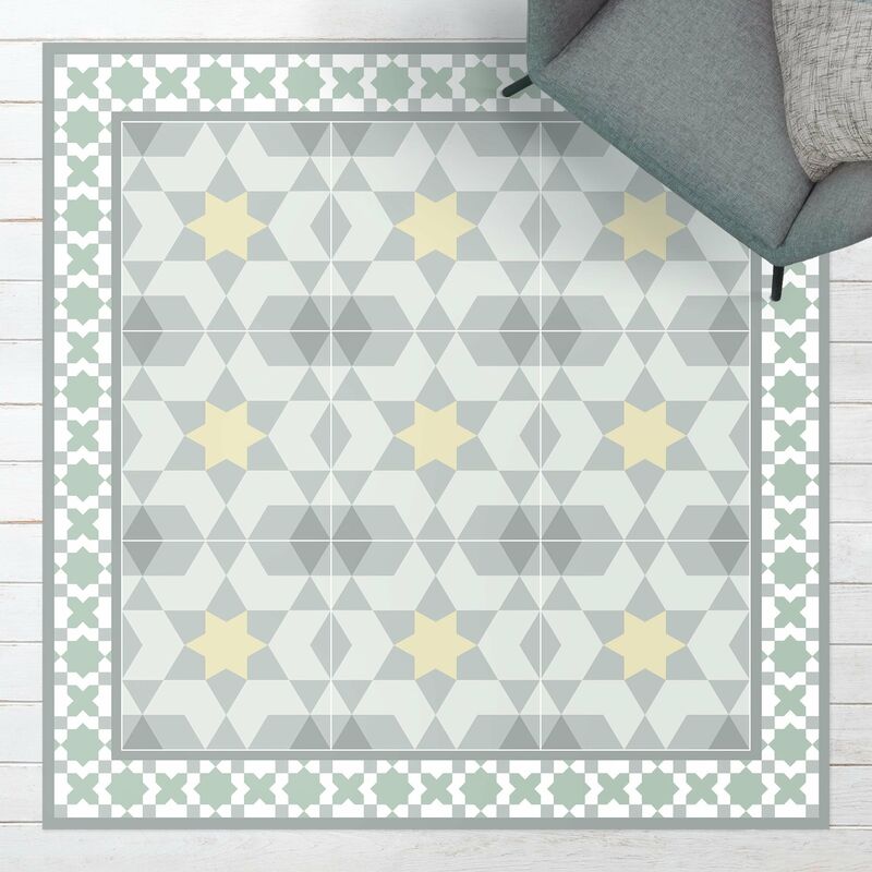 

Alfombras vinílicas - Geometrical Tiles Kaleidoscope Yellow Green - Cuadrado 1:1 Dimensión LxA: 40cm x 40cm