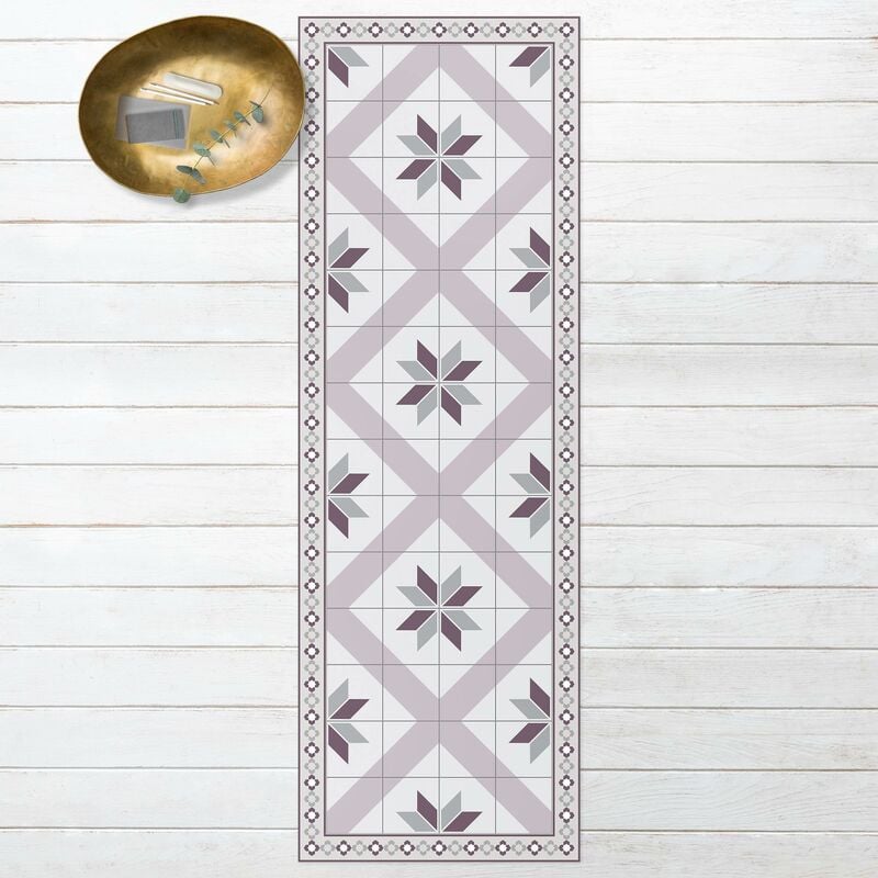 

Bilderwelten - Alfombras vinílicas - Geometrical Tiles Rhombic Flower Lilac With Narrow Border - Panorámico Dimensión LxA: 210cm x 70cm
