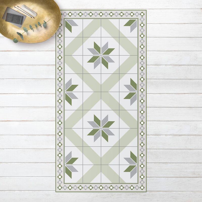 

Alfombras vinílicas - Geometrical Tiles Rhombic Flower Olive Green With narrow Border - Alto 2:1 Dimensión LxA: 100cm x 50cm