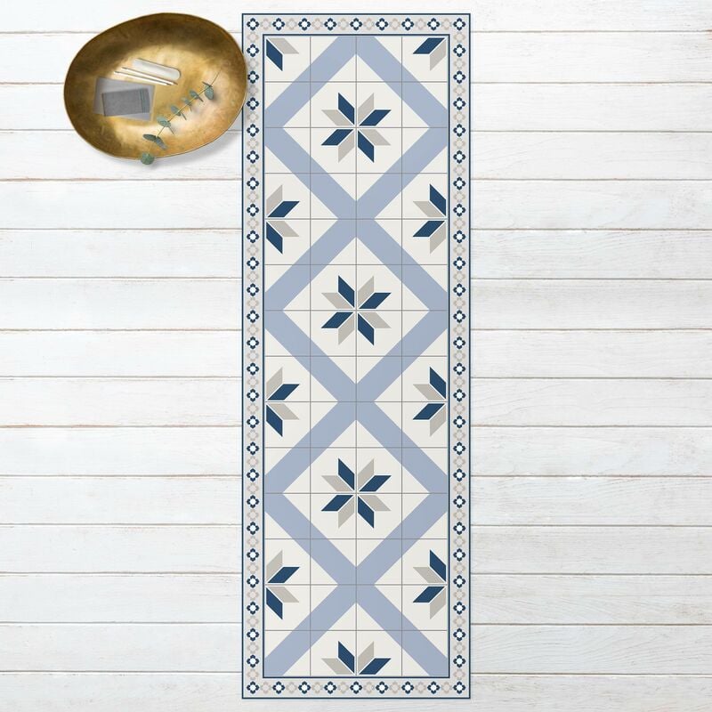 

Alfombras vinílicas - Geometrical Tiles Rhombic Flower Pigeon Grey With Narrow Border - Panorámico Dimensión LxA: 150cm x 50cm