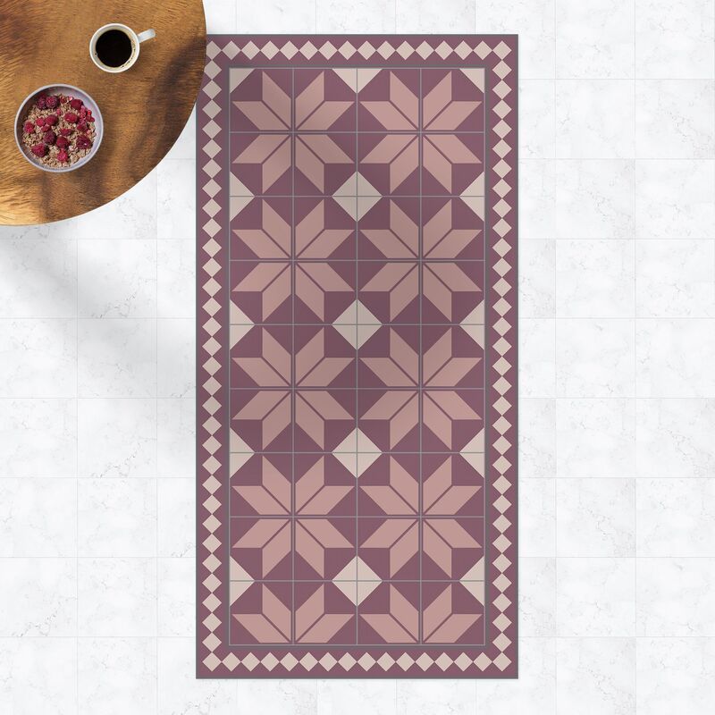 

Alfombras vinílicas - Geometrical Tiles Star Flower Antique Pink With Small Border - Alto 2:1 Dimensión LxA: 200cm x 100cm