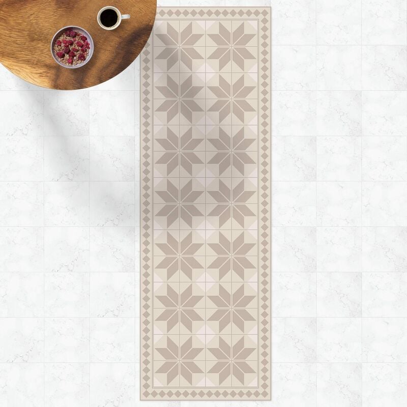 

Bilderwelten - Alfombras vinílicas - Geometrical Tiles Star Flower Sand With Narrow Border - Panorámico Dimensión LxA: 270cm x 90cm