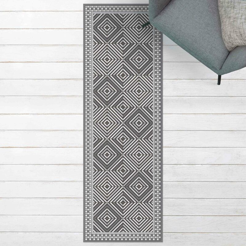 

Bilderwelten - Alfombras vinílicas - Geometrical Tiles Vortex Grey With Narrow Mosaic Frame - Panorámico Dimensión LxA: 270cm x 90cm