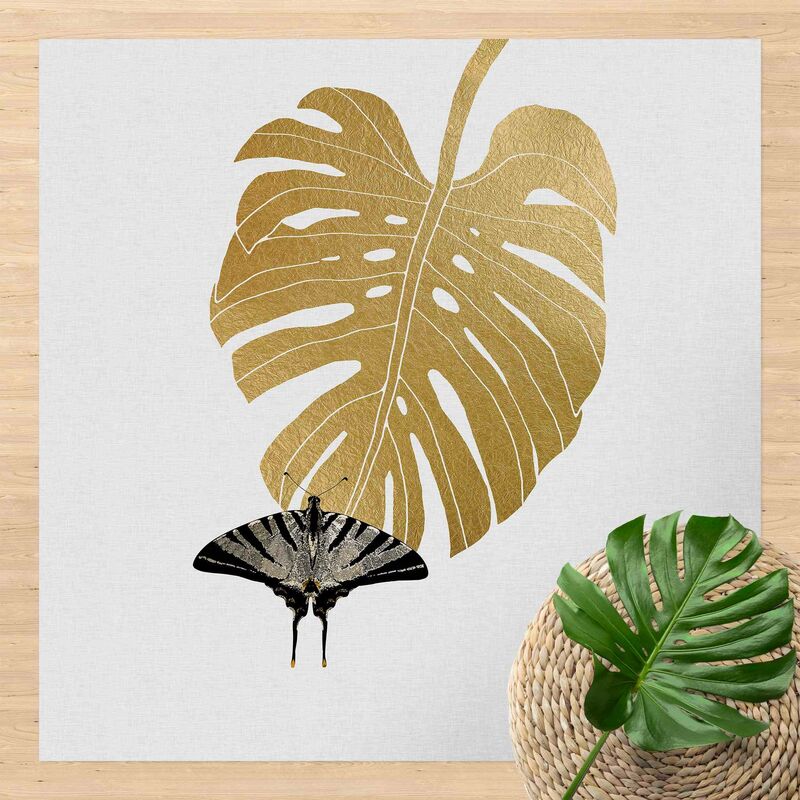 

Bilderwelten - Alfombras vinílicas - Golden Monstera With Butterfly - Cuadrado 1:1 Dimensión LxA: 100cm x 100cm