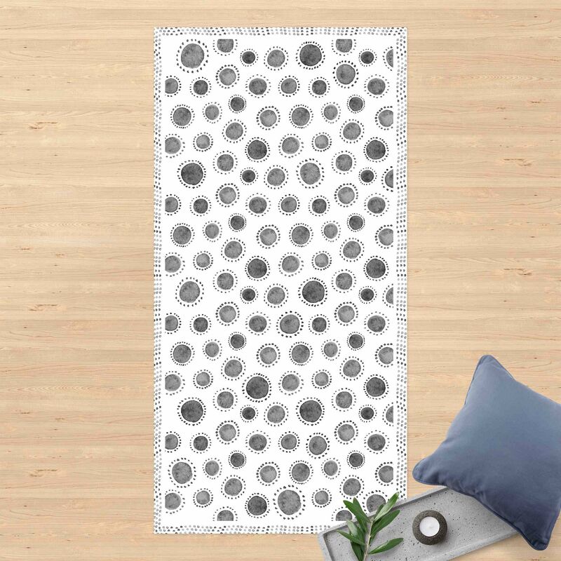 

Bilderwelten - Alfombras vinílicas - Grey Watercolour Polka Dots Spots And Frame - Alto 2:1 Dimensión LxA: 220cm x 110cm