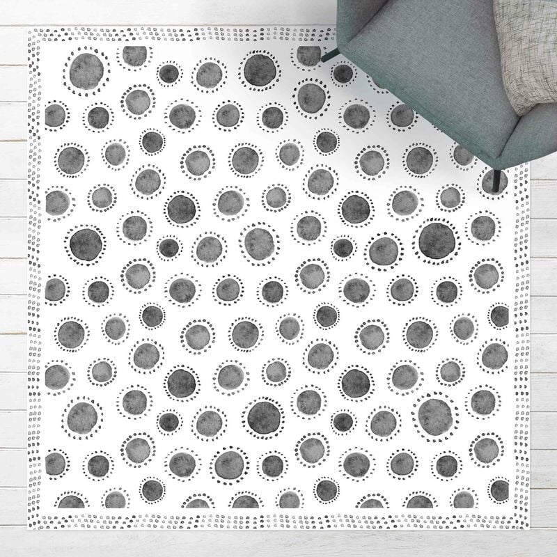 

Bilderwelten - Alfombras vinílicas - Grey Watercolour Polka Dots Spots And Frame - Cuadrado 1:1 Dimensión LxA: 120cm x 120cm