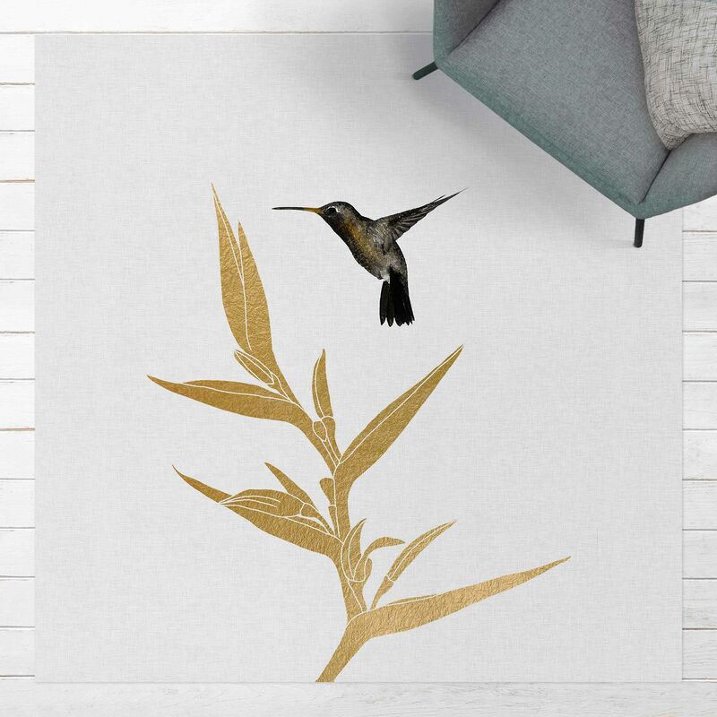 

Bilderwelten - Alfombras vinílicas - Hummingbird And Tropical Golden Blossom II - Cuadrado 1:1 Dimensión LxA: 120cm x 120cm