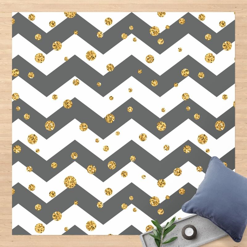 

Bilderwelten - Alfombras vinílicas - Jagged Stripes With Golden Dots - Cuadrado 1:1 Dimensión LxA: 100cm x 100cm