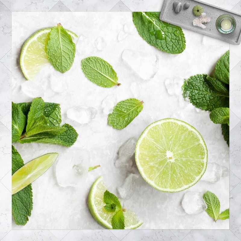 

Bilderwelten - Alfombras vinílicas - Lime Mint On Ice Cubes - Cuadrado 1:1 Dimensión LxA: 120cm x 120cm