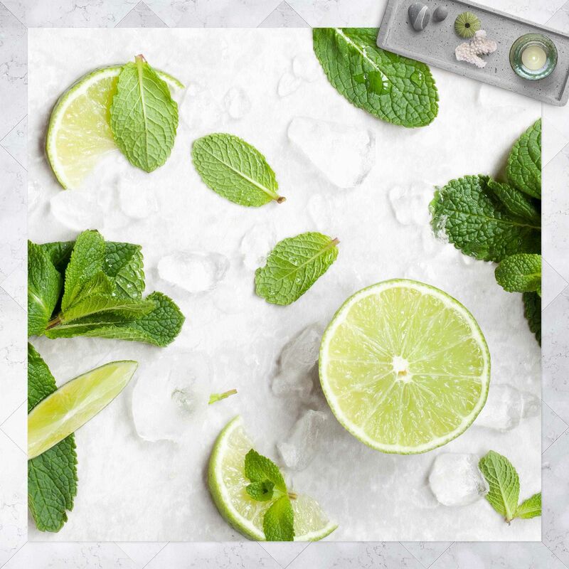 

Bilderwelten - Alfombras vinílicas - Lime Mint On Ice Cubes - Cuadrado 1:1 Dimensión LxA: 140cm x 140cm