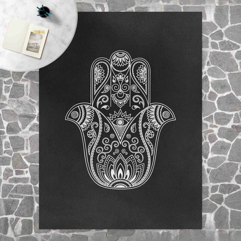 

Alfombras vinílicas - Mandala Hamsa Hand Lotus Set On Black - Alto 4:3 Dimensión LxA: 60cm x 45cm