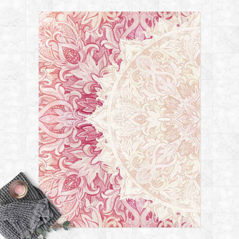 

Alfombras vinílicas - Mandala Watercolours Ornament Semicircle Beige Light Pink - Alto 4:3 Dimensión LxA: 120cm x 90cm