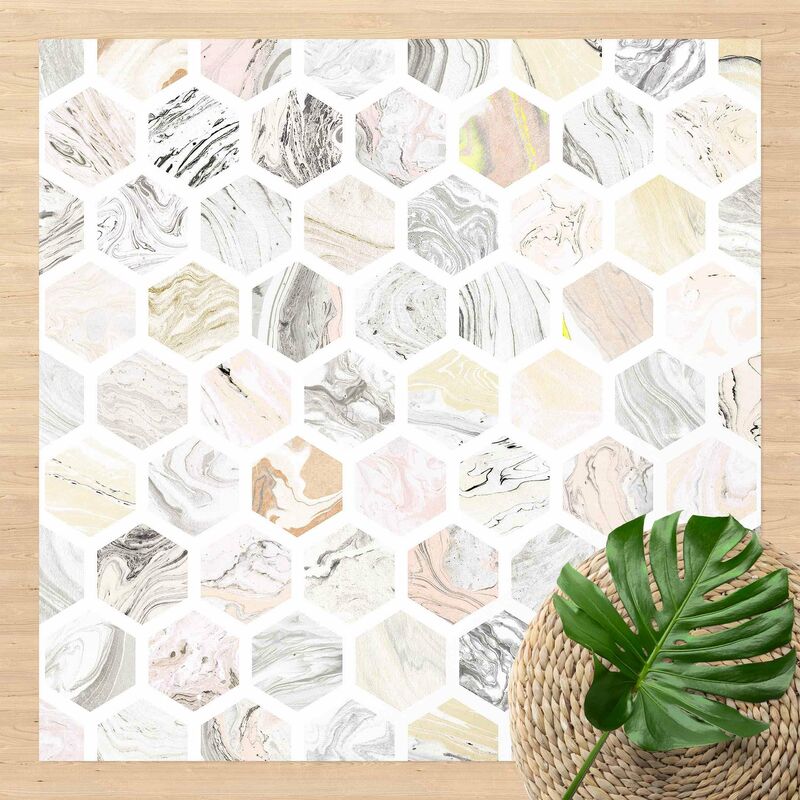 

Alfombras vinílicas - Marble Hexagons In Beige - Cuadrado 1:1 Dimensión LxA: 80cm x 80cm