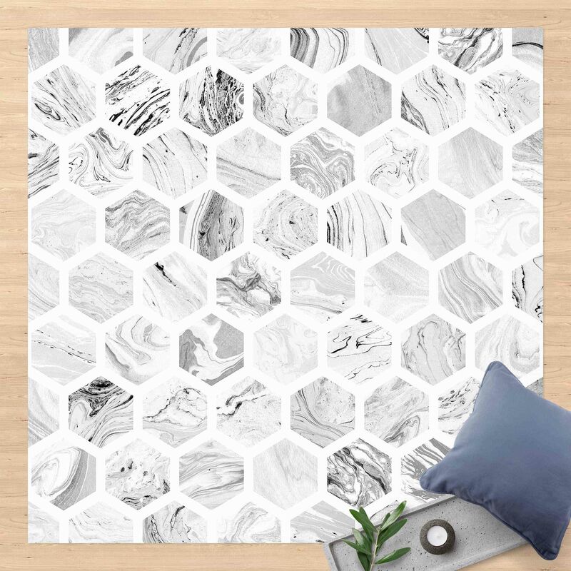 

Alfombras vinílicas - Marble Hexagons In Greyscales - Cuadrado 1:1 Dimensión LxA: 40cm x 40cm