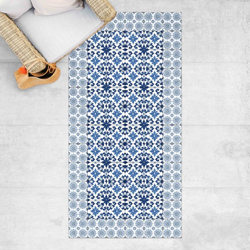 

Bilderwelten - Alfombras vinílicas - Moroccan Tiles Floral Blueprint With Tile Frame - Alto 2:1 Dimensión LxA: 80cm x 40cm