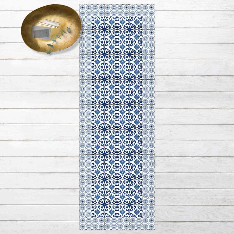 

Alfombras vinílicas - Moroccan Tiles Floral Blueprint With Tile Frame - Panorámico Dimensión LxA: 180cm x 60cm