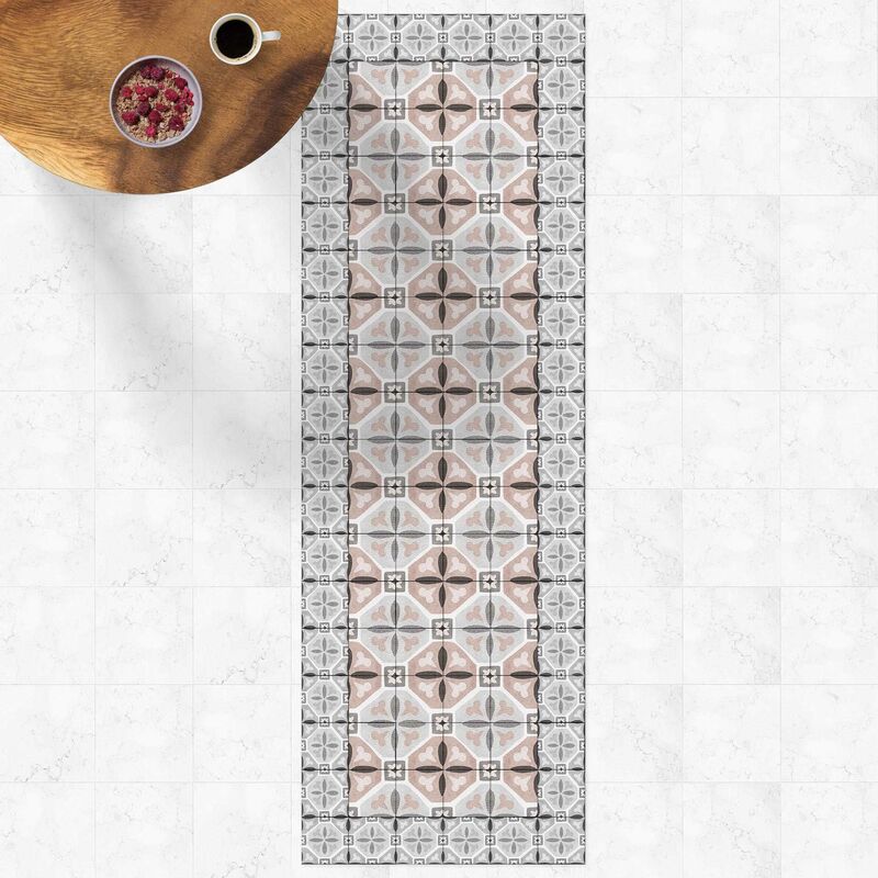 

Alfombras vinílicas - Moroccan Tiles Flower Petals With Tile Frame - Panorámico Dimensión LxA: 150cm x 50cm