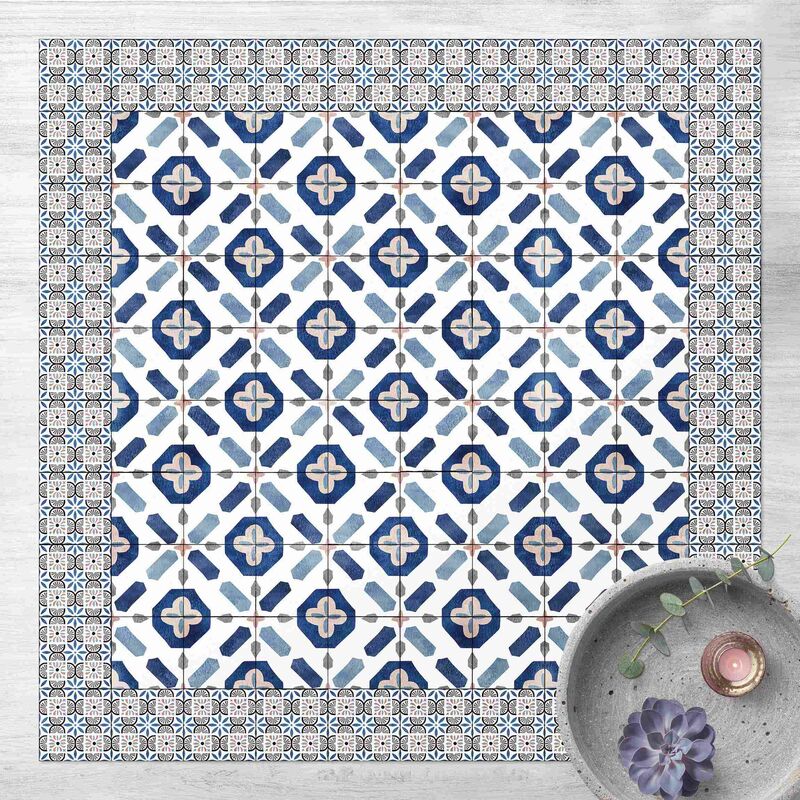 

Alfombras vinílicas - Moroccan Tiles Flower Window With Tile Frame - Cuadrado 1:1 Dimensión LxA: 80cm x 80cm